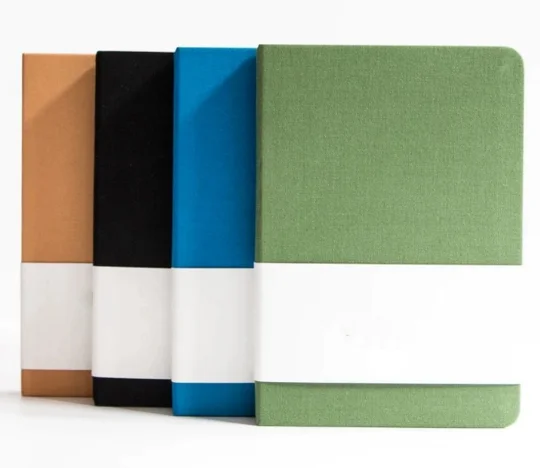 Premium Plain Office School Green Grey Blue 12X17 CM Round Corner Linen Fabric Hard Cover Notebook