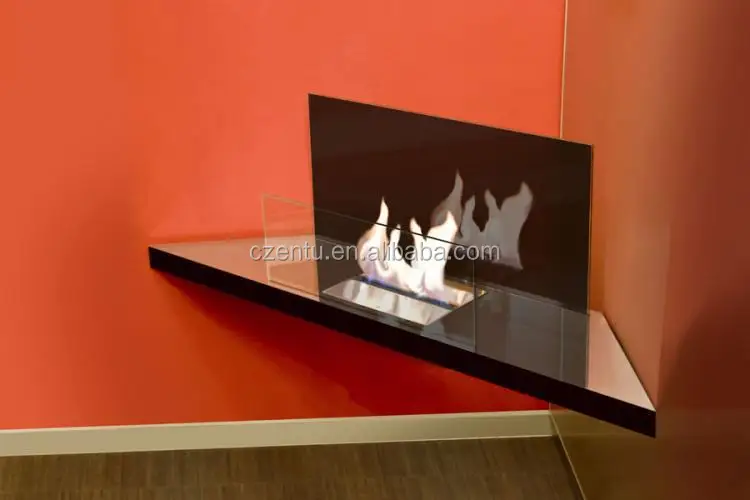 Black Indoor Used Latest Wall Mounted Corner Bioethanol Fireplace