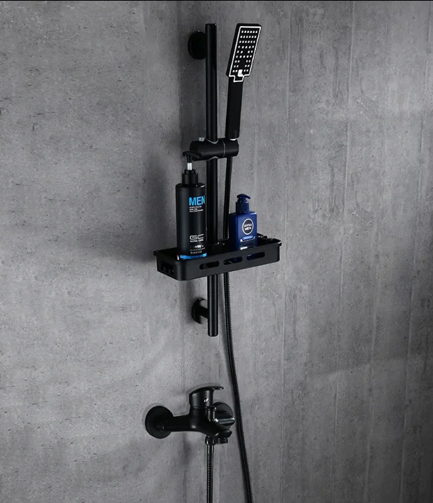 Black Shower Mixer Bathtub Faucet Bathroom Shower Adjustable Slide Bar