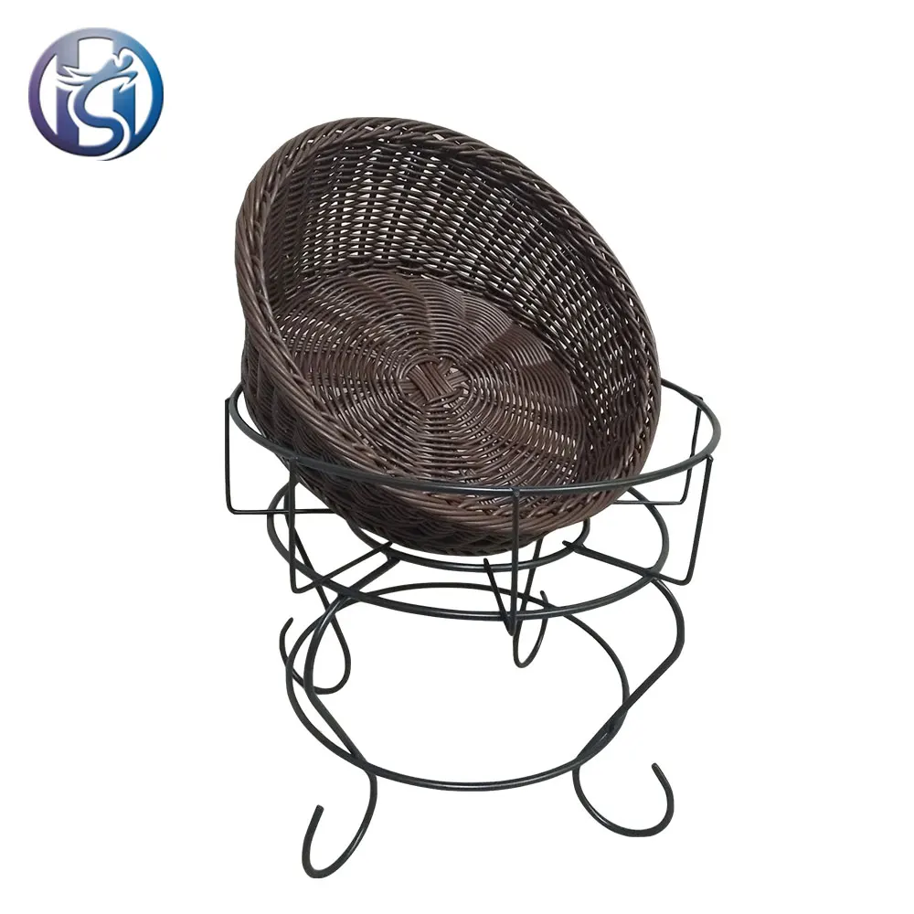 Baguette Wicker Basket Display Stand Store Retail Willow Display Baskets With Iron Wire Base