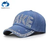 Fashion Washed Cotton Adjustable Self-fabric Strap Buckle Closure Rhinestones Embellished Baseball Cap