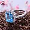 Natural Blue topaz wedding ring white gold plated 925 silver women ring
