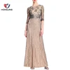 women wear Round neckline Beaded & lace Metallic Gown floor length Zipr back 3/4 sleeves floor length long dress wedding banquet