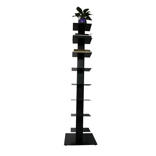 Black 8tiers Floorstanding Metal Vertical Book Shelf Stand Display