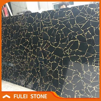 Cheap Price Black Obsidian Stone Slabs Inlay Gold Foil For Sale