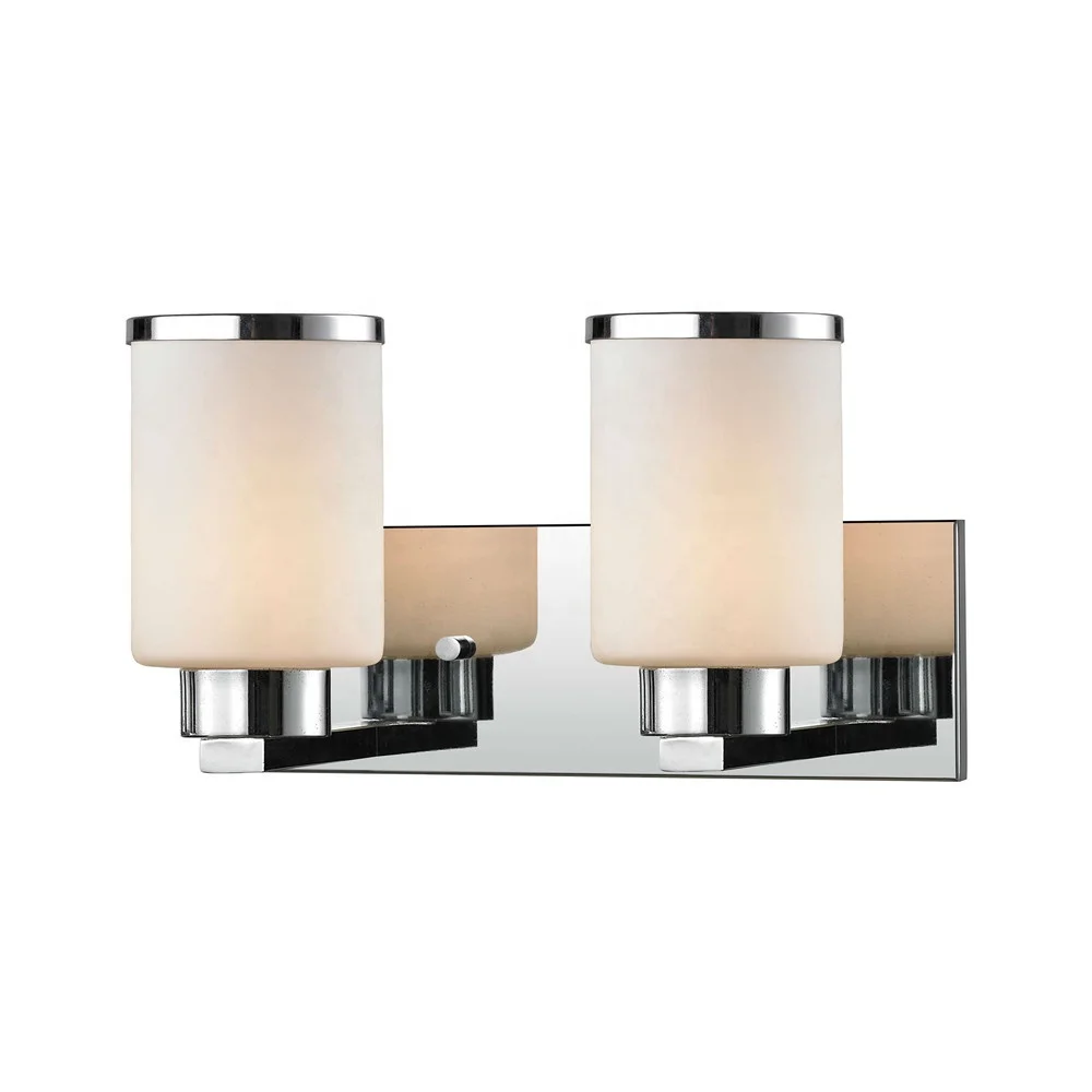 America Amazon Top Selling Double Lights Warm White Chrome Finish Glass Cover Modern Design Bathroom Vanity Wall Lamp