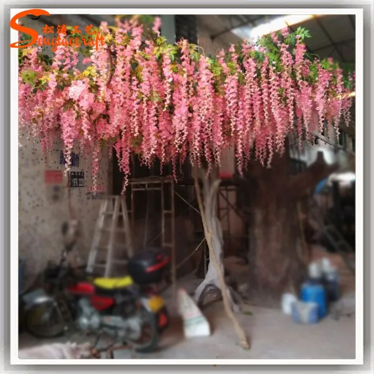 Stft20 Special Design Artificial Wisteria Tree Pink Flowers Silkcloth