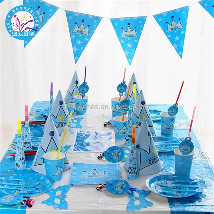 10pcs Blue Party Supplies Prince Birthday Kit For Boys Baby Shower