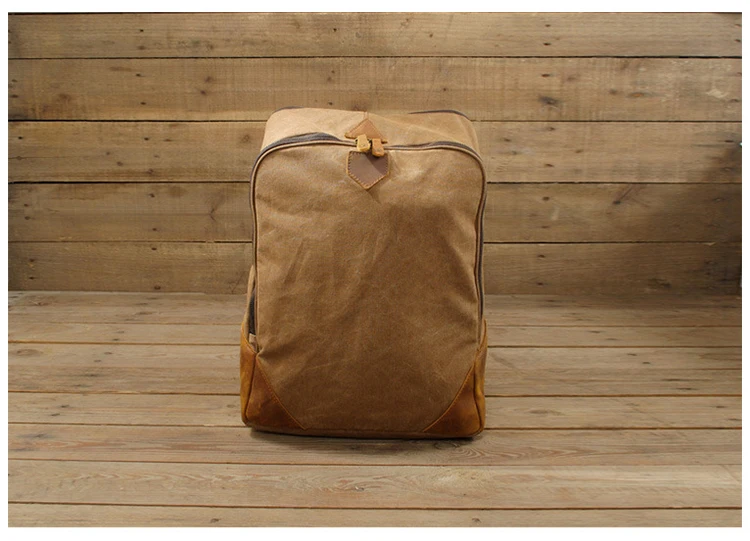 Vintage high quality outdoor backpack canvas leather trim high school bagpack back pack bag for school