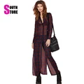 Blusas femininas 2016 Summer Sheer Split Long Blouse Women Shirt Tartan Vintage Sheer Cardigans Blouses Casual