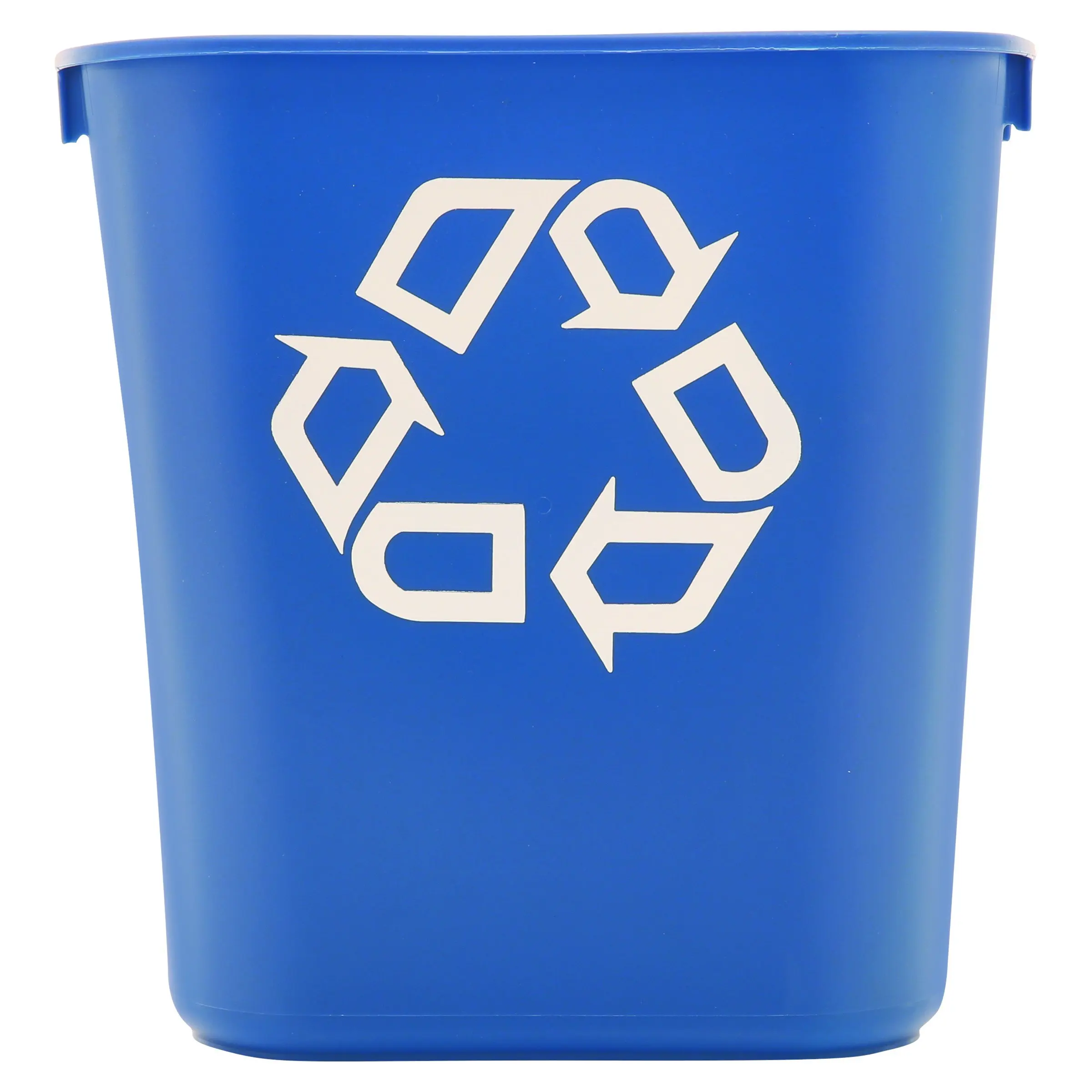 Rubbermaid 2955-73 BLU 13-5/8 qt Capacity, 11.4" Length x 8-1/4" Width x 12-1/8" Height, Blue Color, Small Deskside Recycling Container with Universal Recycle Symbol