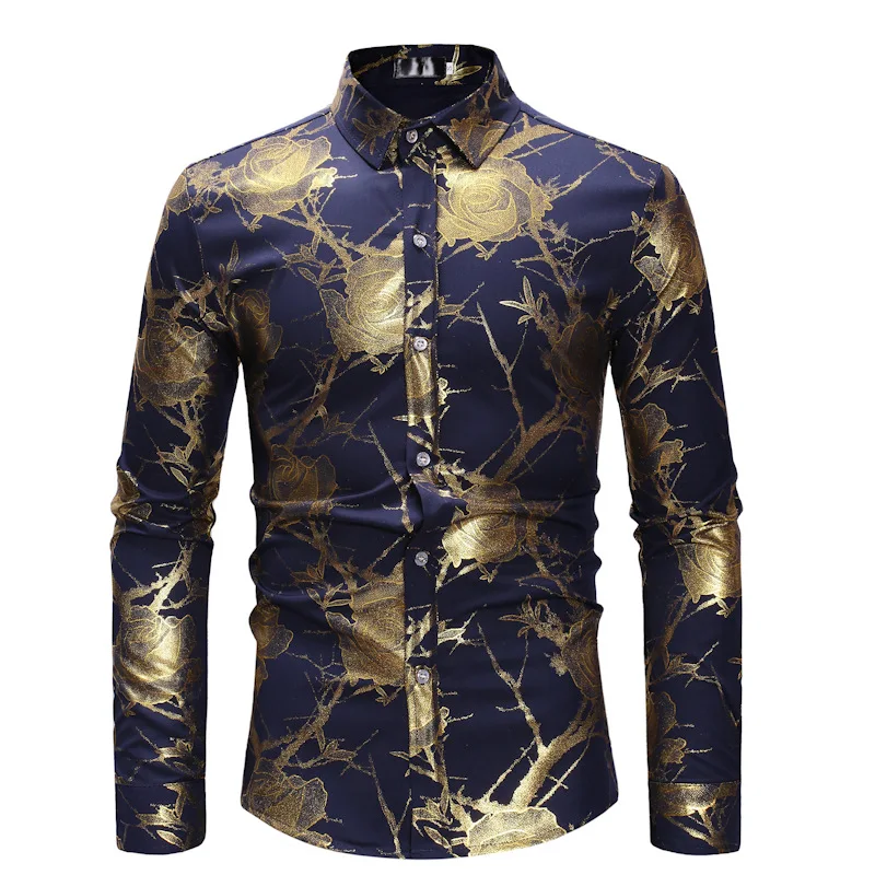 A6189 Mens Long Sleeve Fashion European Poets Collar Shirts Luxury