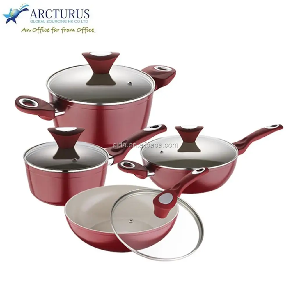 2019 Masterclass 8pcs Ceramic Coating Aluminum Red Cookware Sets