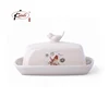 decal pattern stoneware butter dish Bird on lid decorative