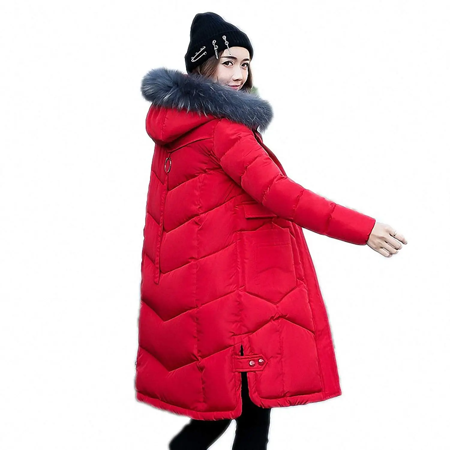 UUYUK Men Warm Large Size Thickened Hood with Faux-Fur Trim Winter Coat