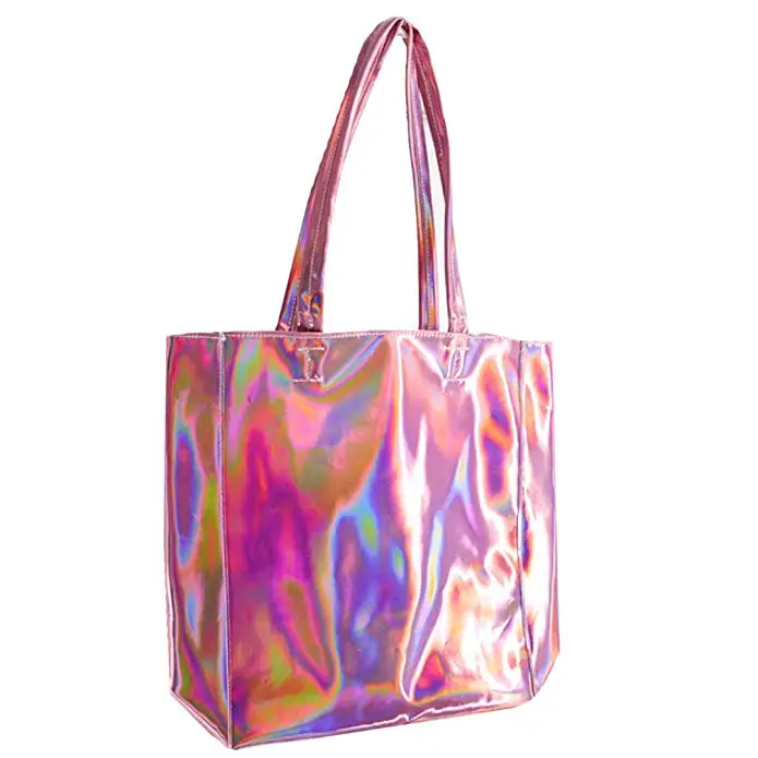 pink holographic tote bag