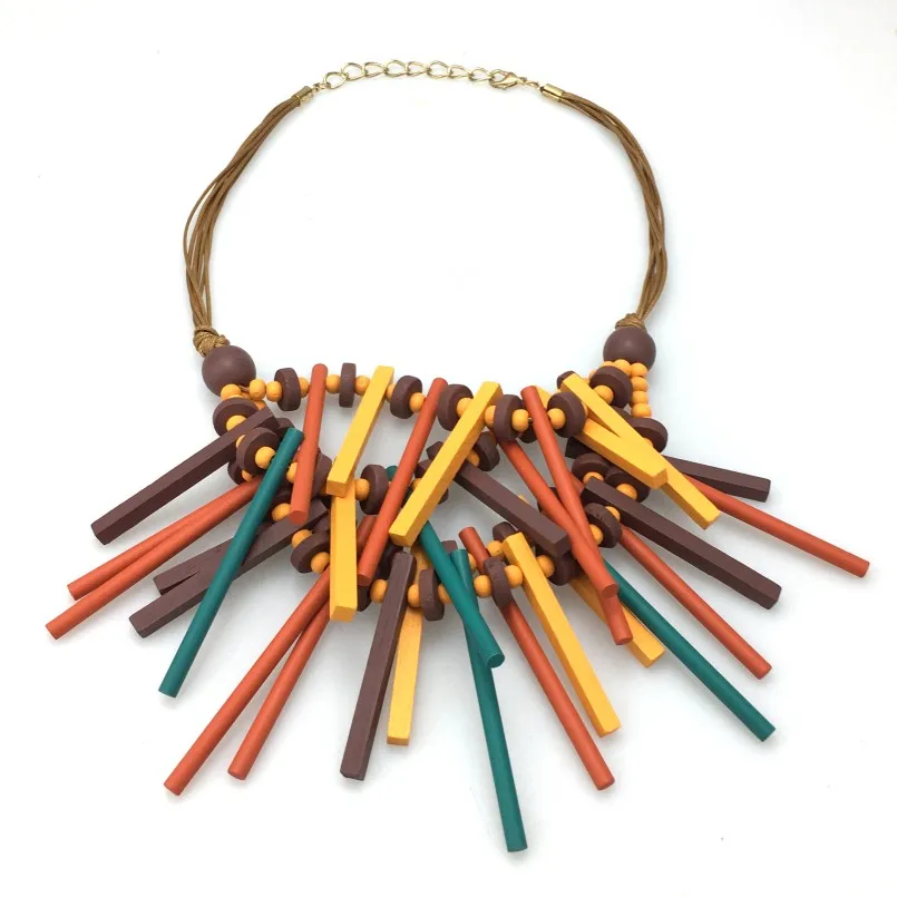 New Design Bohemian Handmade Wood Statement Necklace Women Fashion