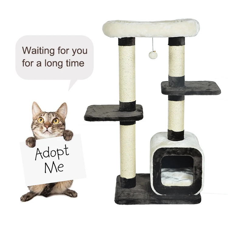 
Natural paradise wooden cat furniture scratch tower tree pet 