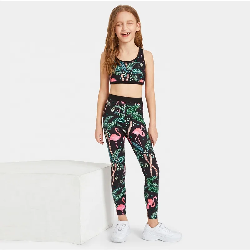 Custom Printed Child Yoga Set Vest Pants High Elastic Girls Breathable