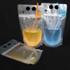 Clear Drink Pouches Bags Heavy Duty Hand-held Reclosable Zipper Stand-up Plastic Juice Bags with Straws