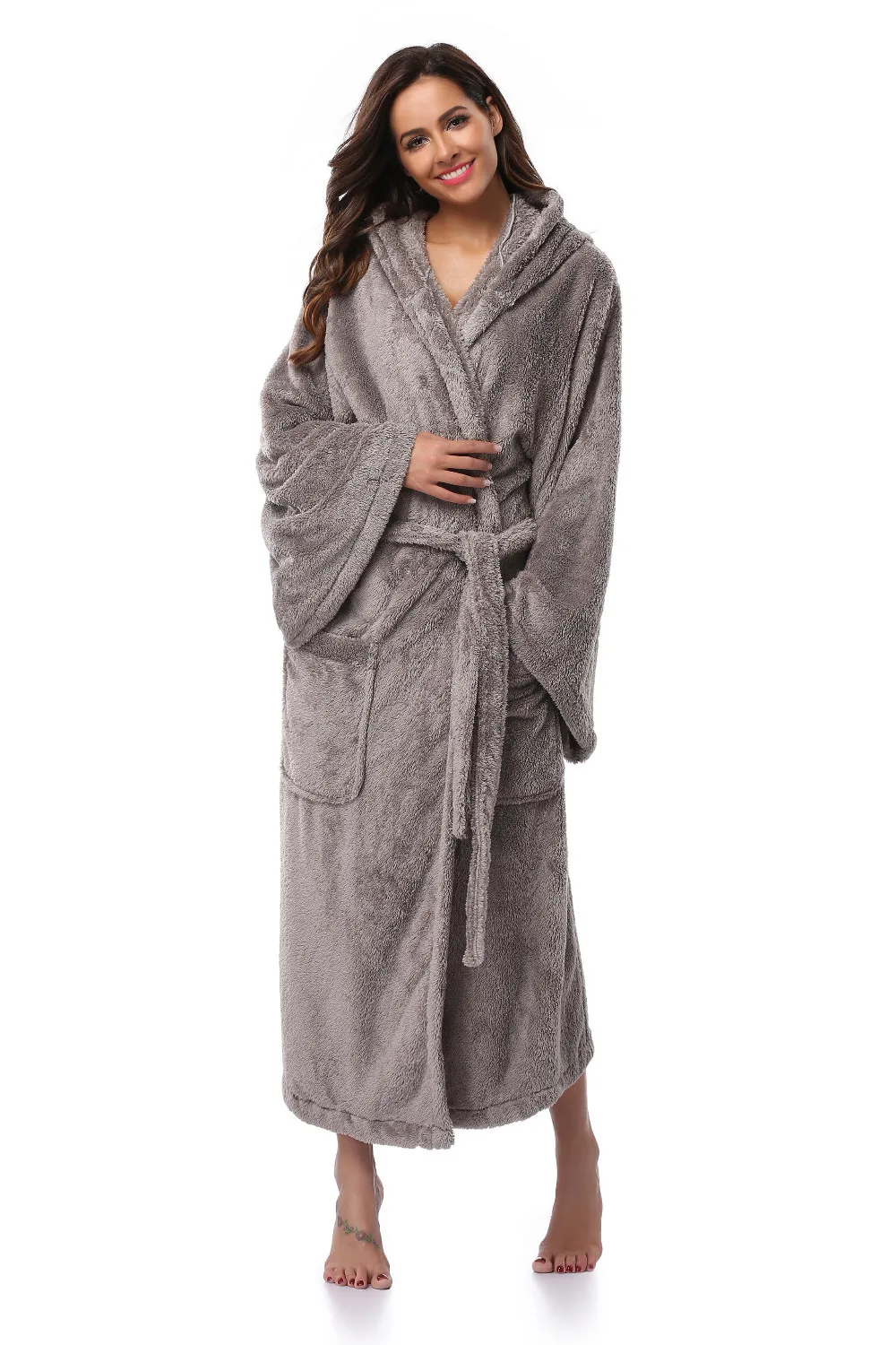 Nightgown Kimono Winter Thick Warm Coral Fleece Sleepwear Long Robe
