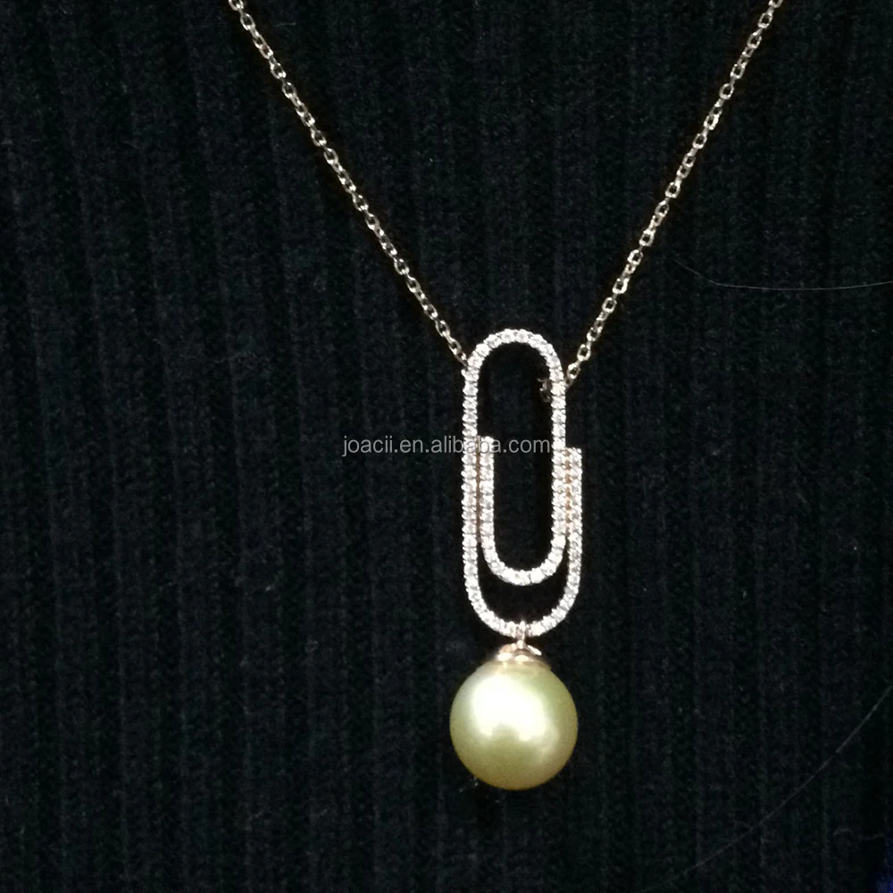 Joacii Women Jewelry Diamond Gemstone Big Real Ocean Pearl Clip 18K Gold Jewelry Pendant Necklace