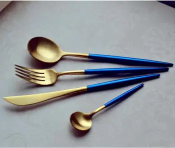 Cutlery With Pvd Coating Blue Handle Flatware Stainless Steel Cutlery With Pvd Coating Blue Handle Flatware Stainless Steel