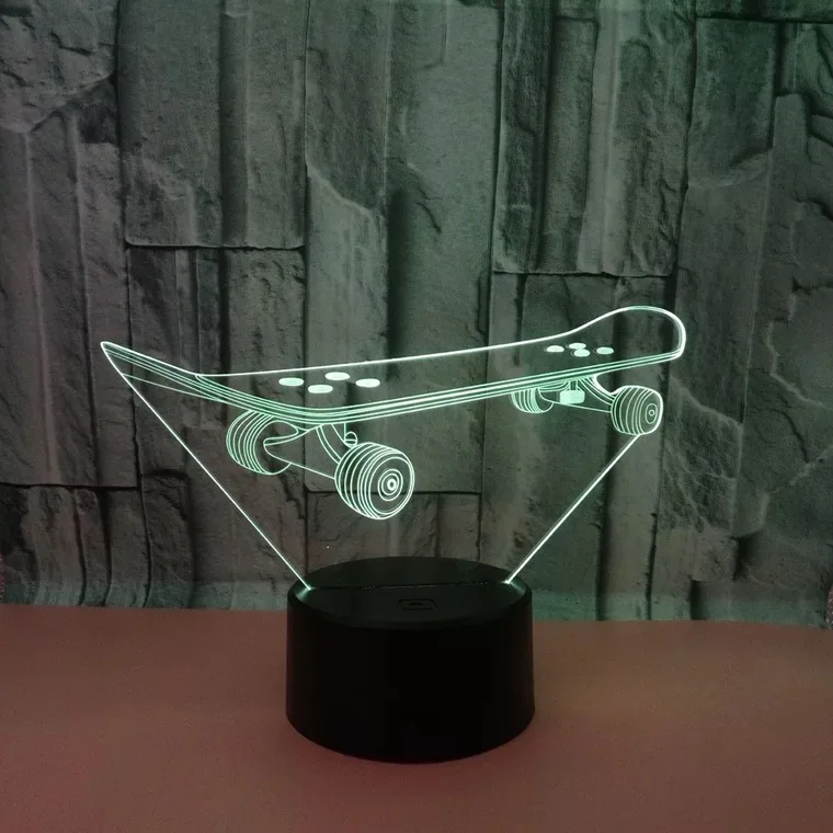Kinderen Nachtverlichting Bedlampje 7 Kleuren Veranderen 3D Skateboard Nachtlampje Optische Illusie Lampen Kids Lamp Als een Geschenk ideeën Jongens