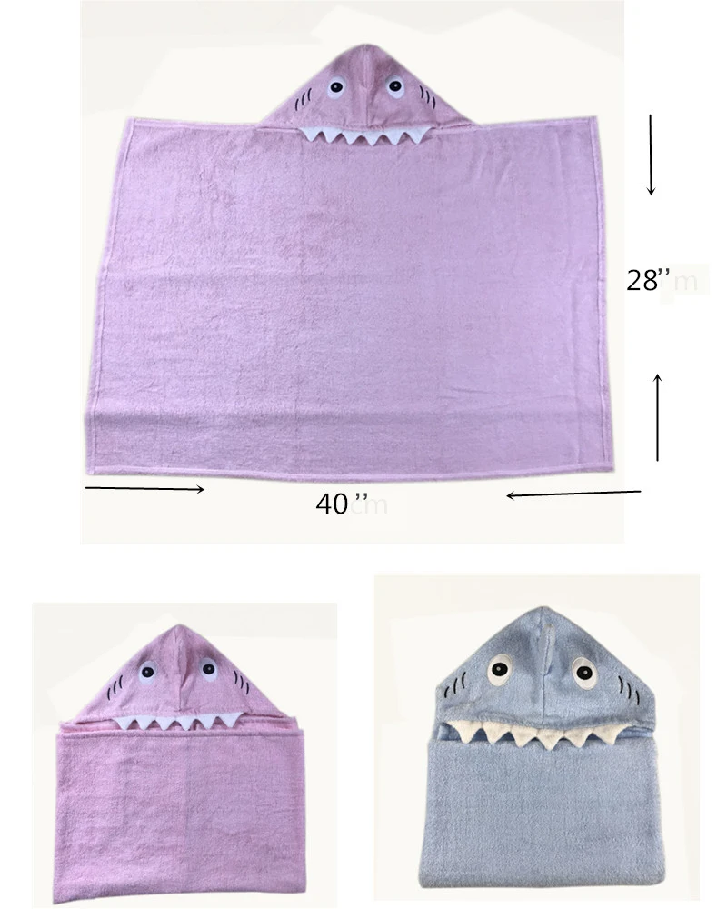 Hot Sale Baby Shark Cartoon Hooded Bathrobe Shark Animal Hooded Towel