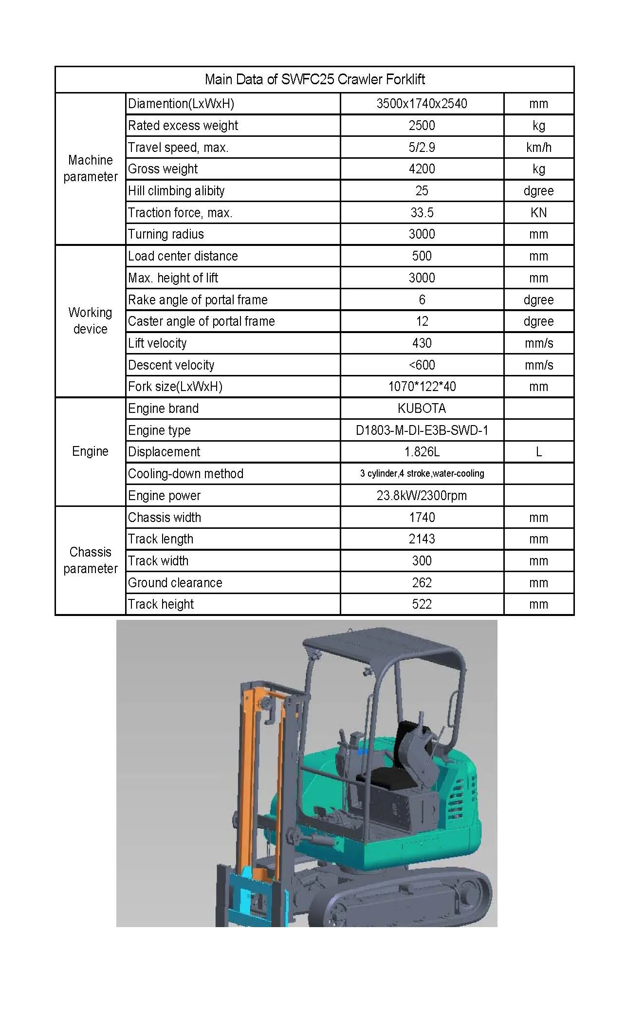 2.5 ton mini outdoor diesel crawler forklift truck