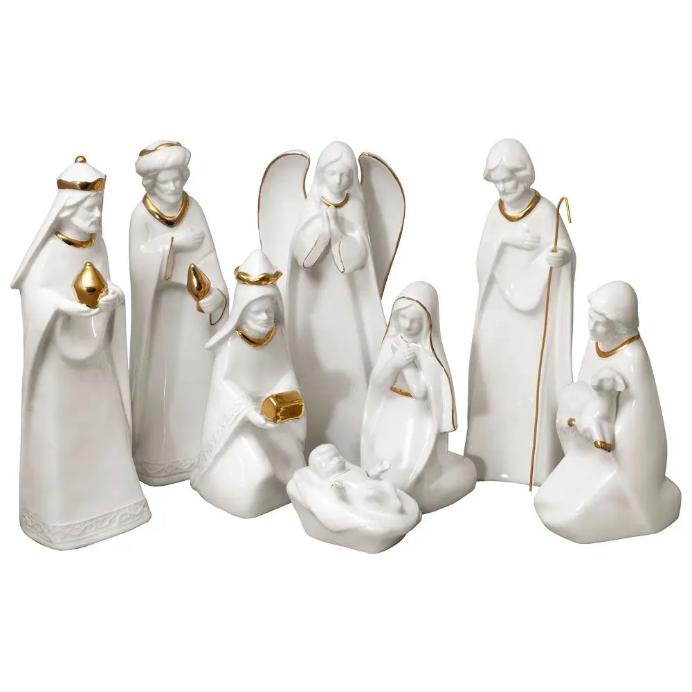 Porcelain Holiday Splendor 8 Piece Nativity Set Gold/white Wholesale