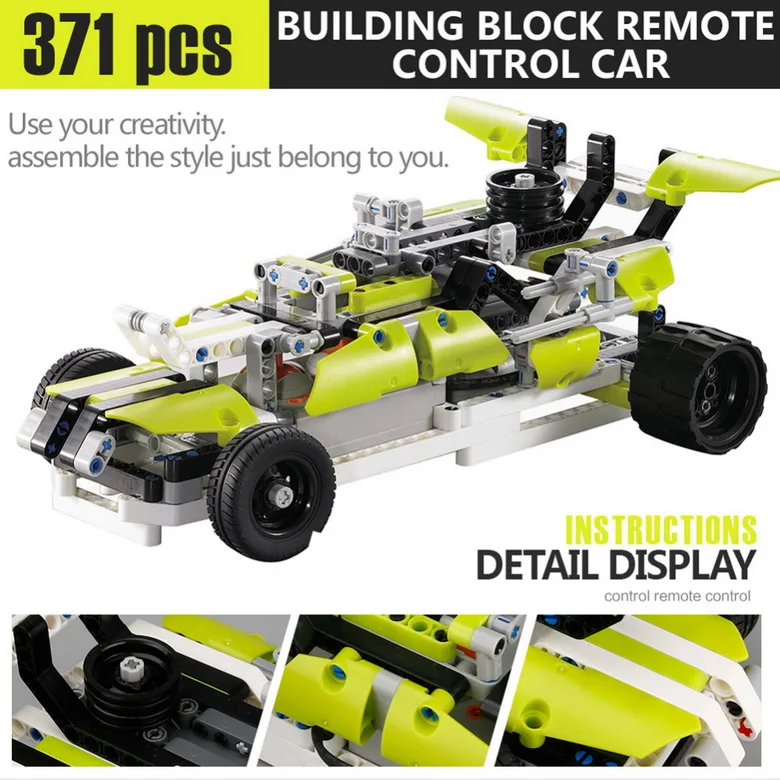 Green Baby Plastic Diy Building Block Remote Control Car Ev Car High Speed Car Model