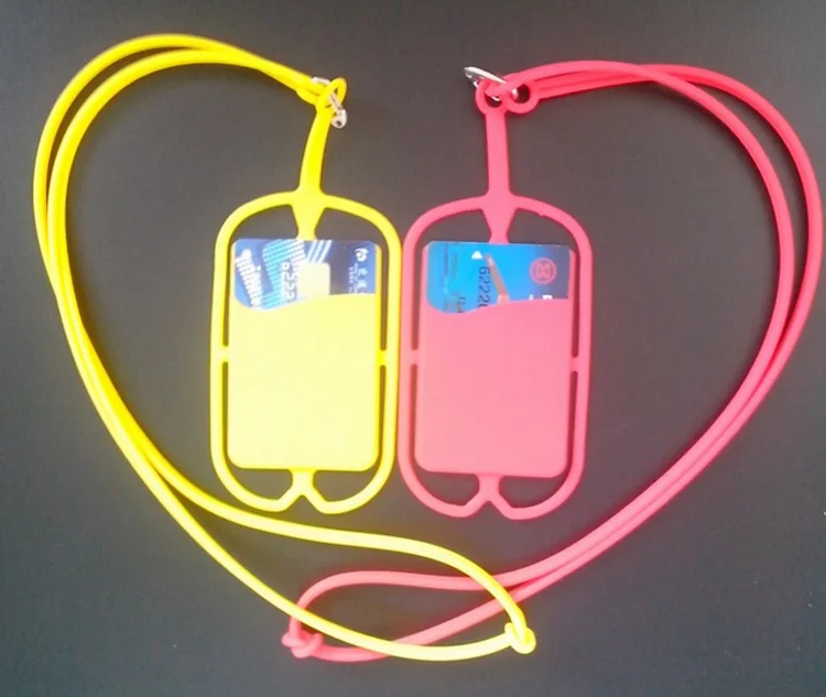 Elastic Rubber Cell Phone Holder Silicone Card Wallet With Lanyard
