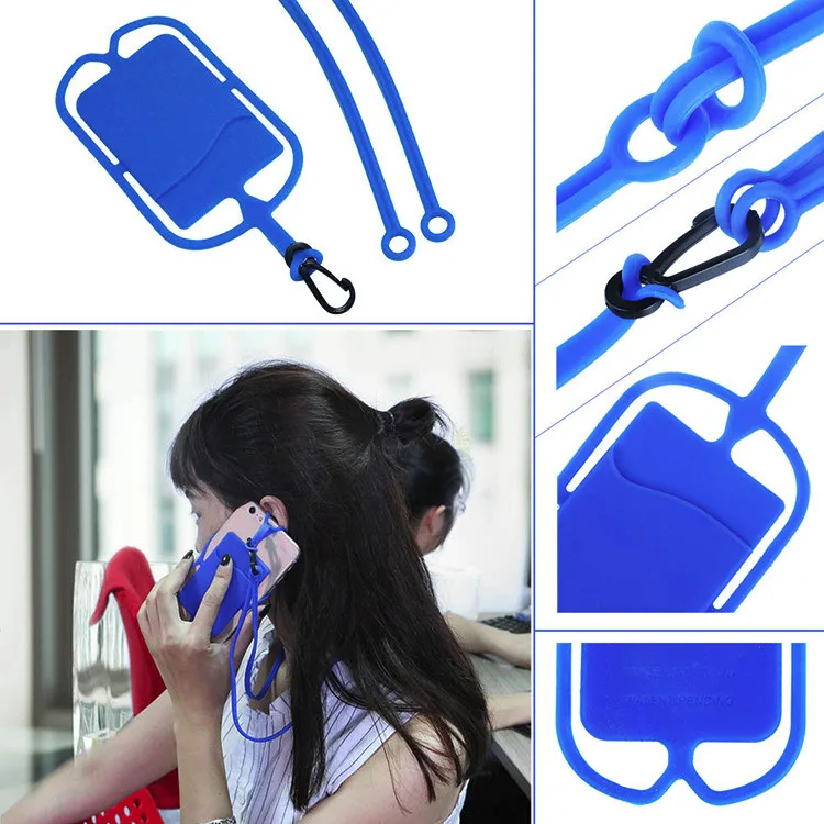 Detachable Strappy Silicone Phone Holder With Lanyard & Pocket For