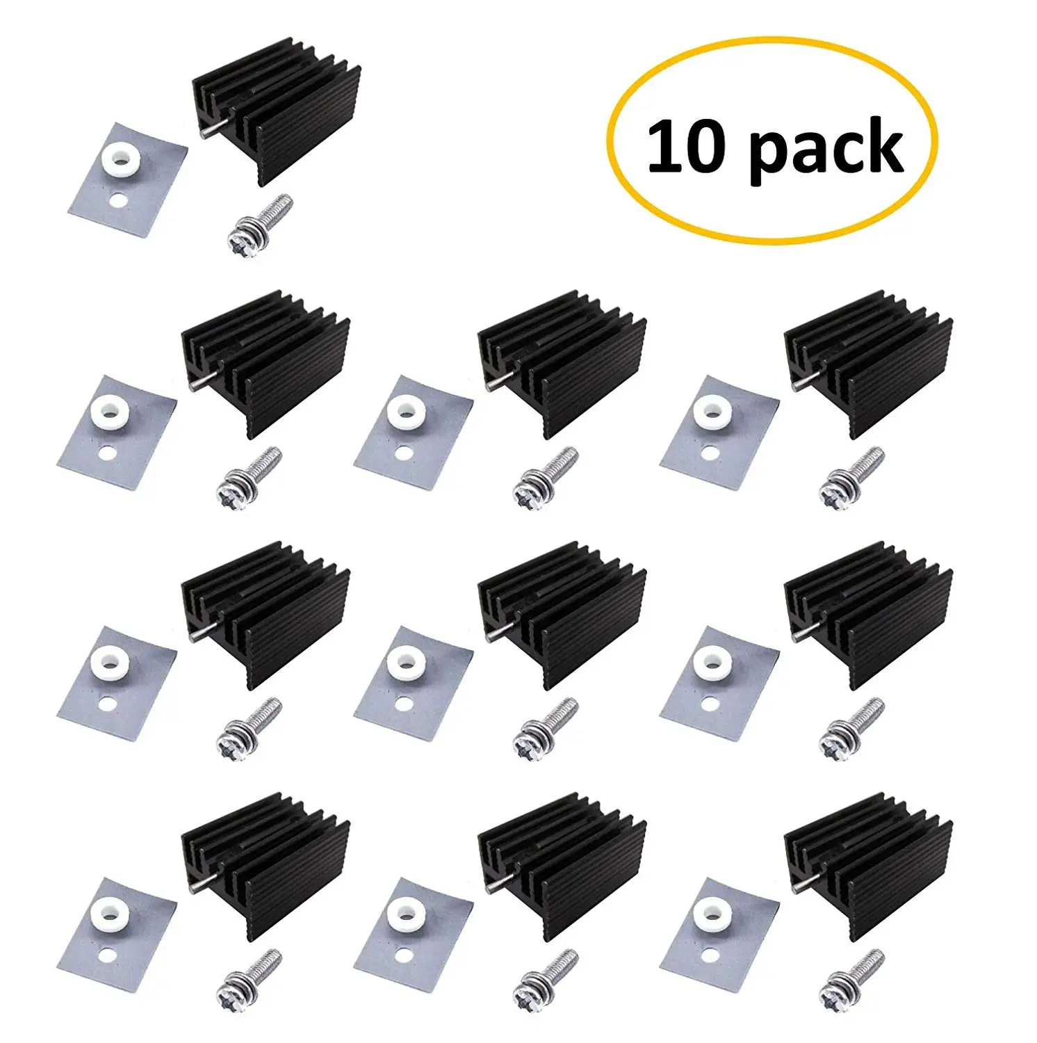 Easycargo 10 packs TO-220 Heatsink + Insulator/Mounting kits (Screw+Washer+Bushing+Insulator rubberized Silicone+ Heatsink TO-220) for LM78XX voltage regulator, IRFXX MOSFET transistor(20mmx15mmx11mm)