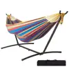 Brazilian Style Hammock Cotton Canvas Fabric Hammock with Stand Double Person Hammock with Space-Saving Steel Stand