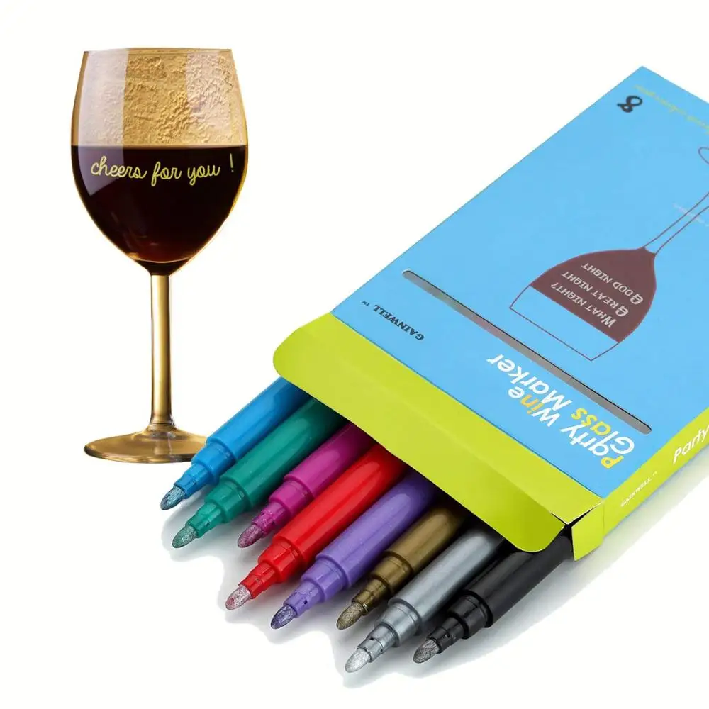 Wine Glass Markers Dry Erase Ink Set Of 8 Pens Easily Label Cups