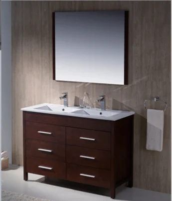 China bulk items elegant solid wood cherry finishing modern stainless steel bathroom vanity cabinet foshan