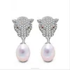 8mm AAA grade strong luster Leopard head zircon cool punk party jewelry drop shape pearl earring