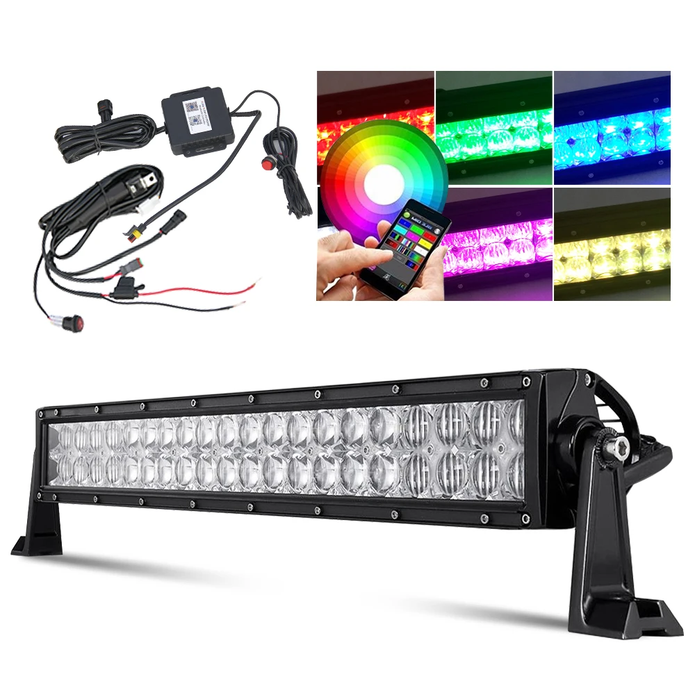Remote Control By APP 12 24 Volt Driving Multi Color Changing Off Road 5D Wholesale Car 52 Inch RGB Led Light Bar For Truck