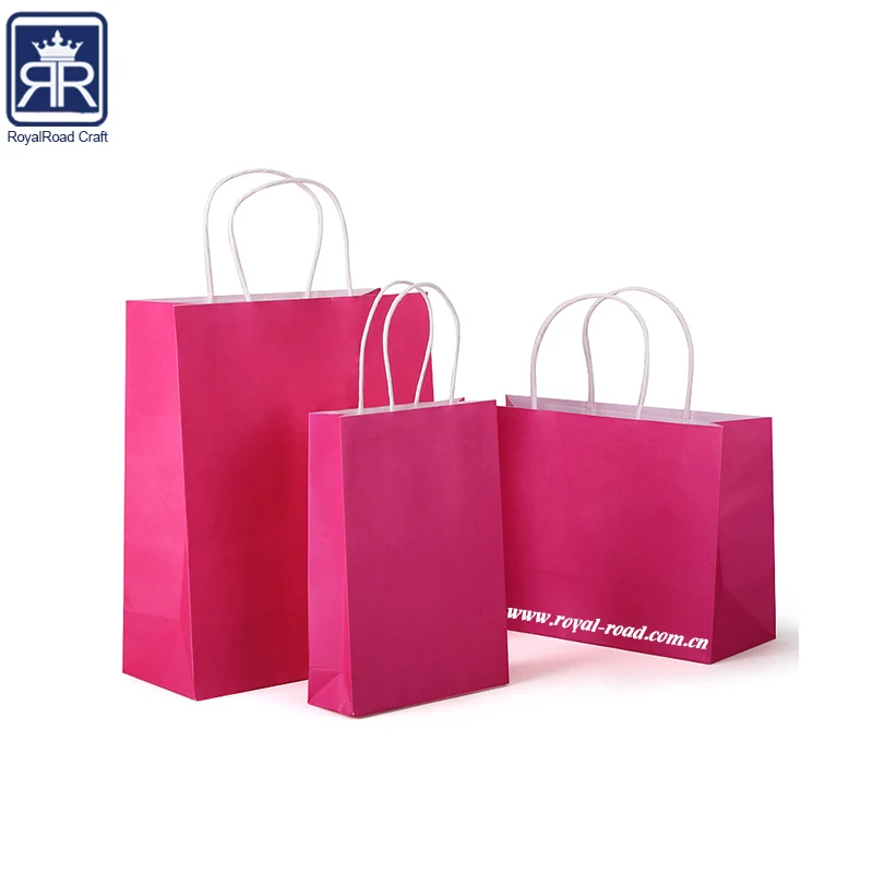 210gsm Dark Pink Paper Carrier Bag Custom Printed Bag With Ribbon ...