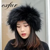 CX-E-06 Women Black Hand Knitted Raccoon Fur Furry Headband