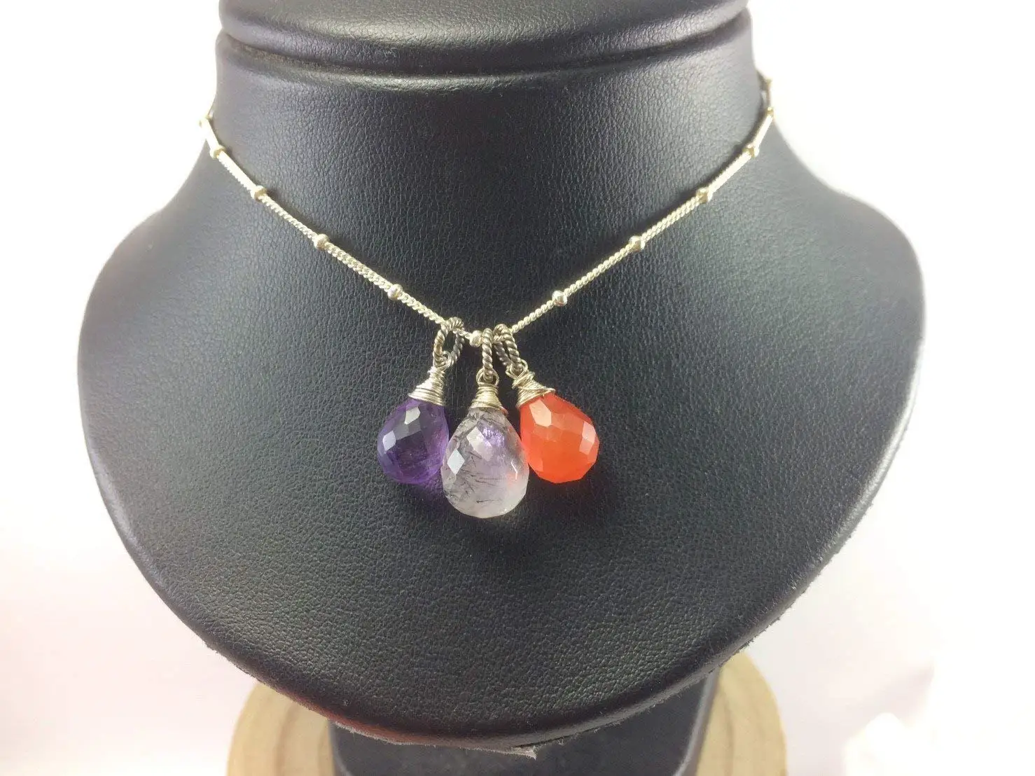 Carnelian Pendant Necklace,Amethyst Pendant Necklace,Black Rutilated Quartz Pendant Necklace,Satellite chain necklace,925 Sterling Silver Chain Extender 1 inch,Size 14",16",18"