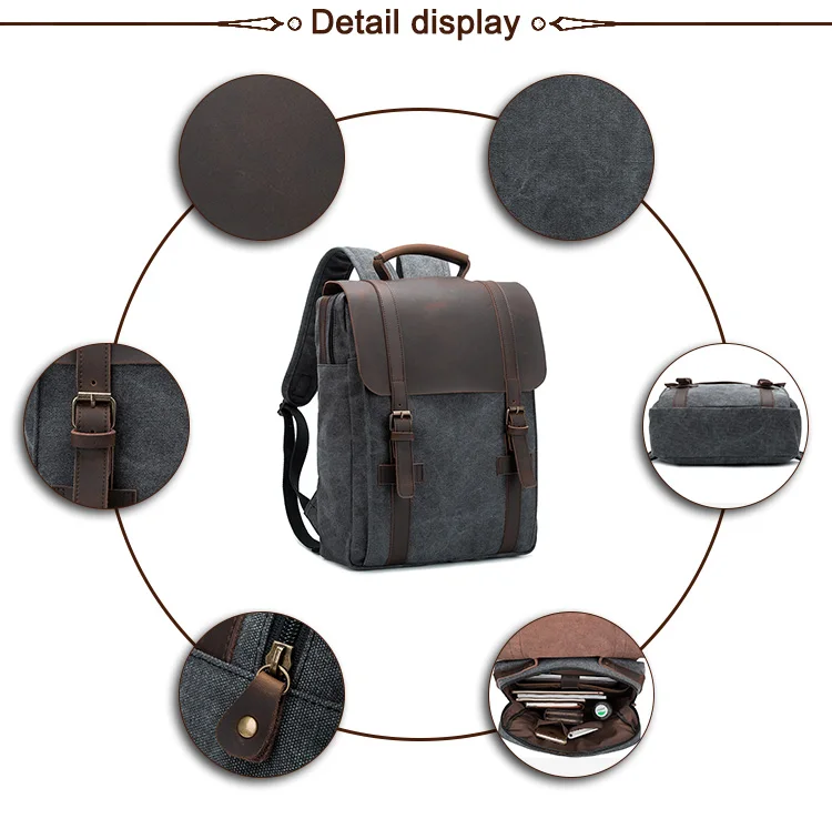 2019 customized fashional Canvas leather school backpack