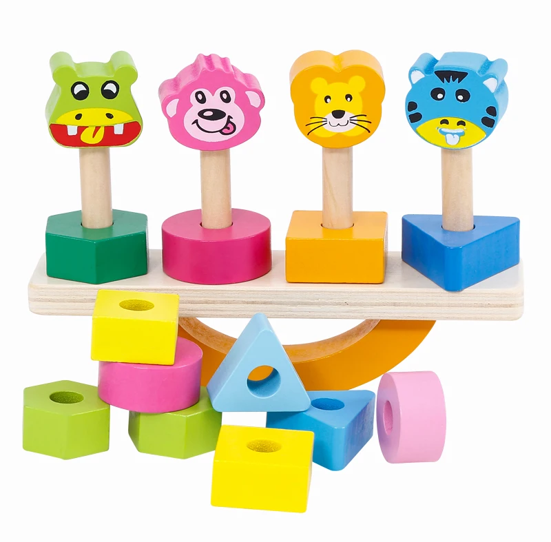 1 Set Kinder Tiere Holzblöcke Balancing Montessori Game Toys 