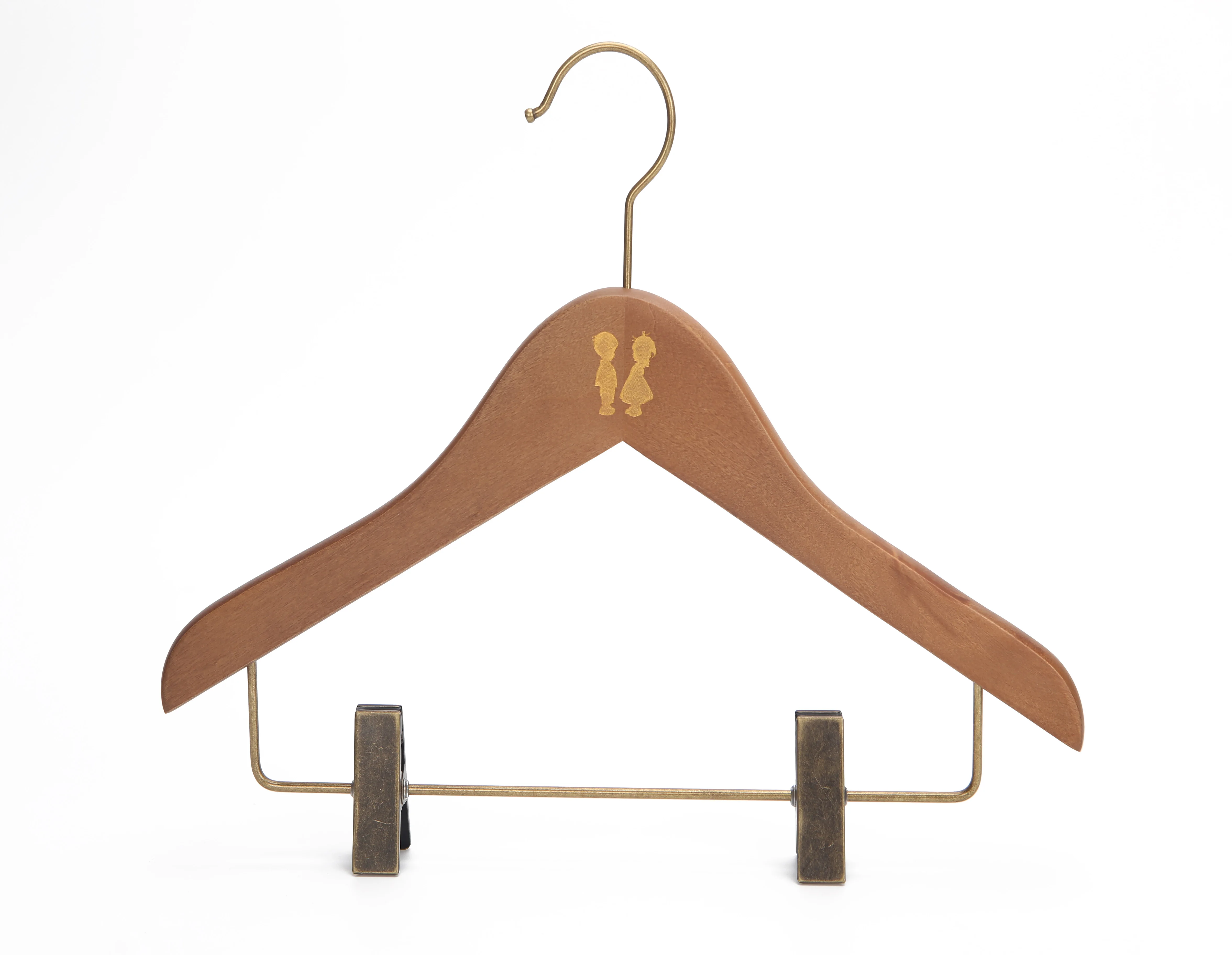 Display Style Children Wooden Hanger Branded Hanger With Rose Gold