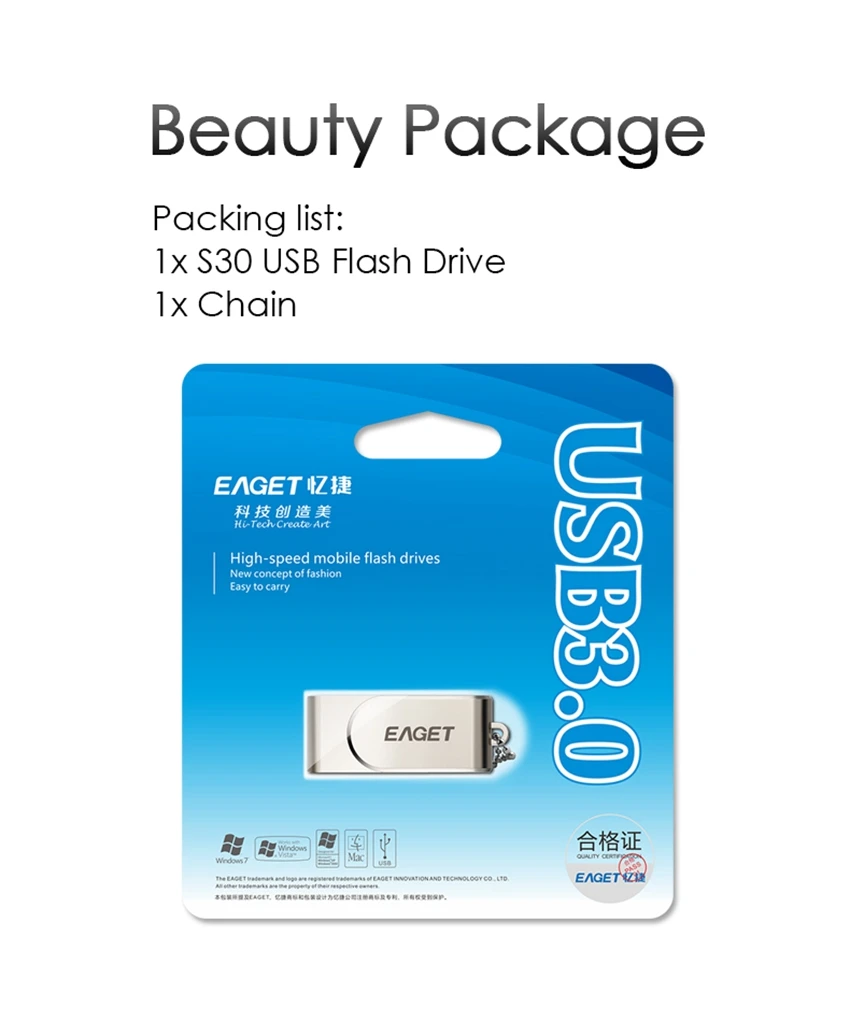 EAGET S30 16/32/64GB USB Flash Drive Memory Stick USB 3.0 Metal Mini Flash Disk Memory Pendrive External Storage - ANKUX.COM