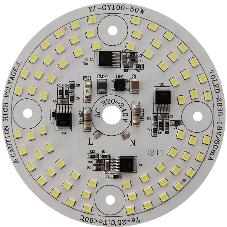 220V/110V 50W 105 lm/W driverless ac smd aluminum pcb led module for LED Work Light