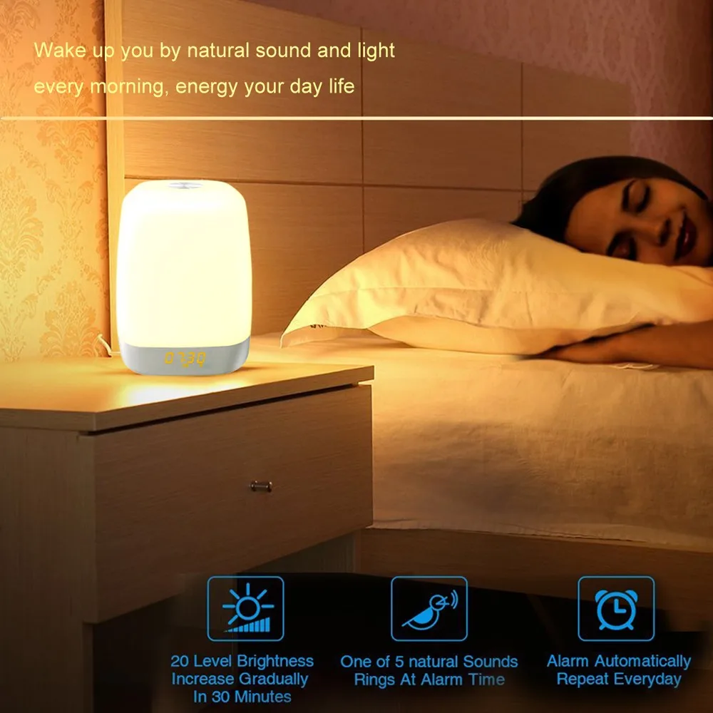 Wake Up Light With Sunrise Sunset Simulation Digital Mini Led Light