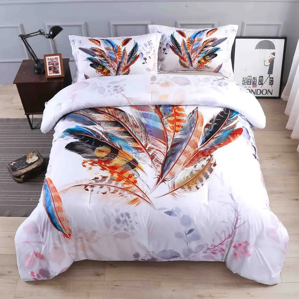 Wholesale Full King Quilt Cover 3d Colourful Feather Duvet Cover